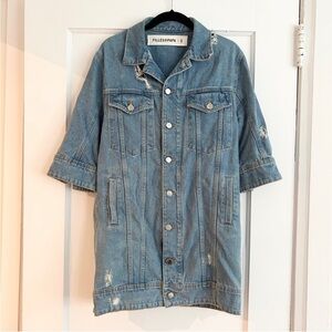 FILLES A PAPA Long Distressed Blue Denim Jacket $780